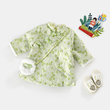 23年冬季新款女童连衣裙冬季加绒女宝宝婴儿衣服绿色中式小裙子