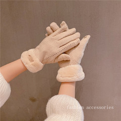 Korean Dongdaemun Fashion Design Touchscreen Five-Finger Gloves with Fleece Autumn/Winter Warmth Gloves