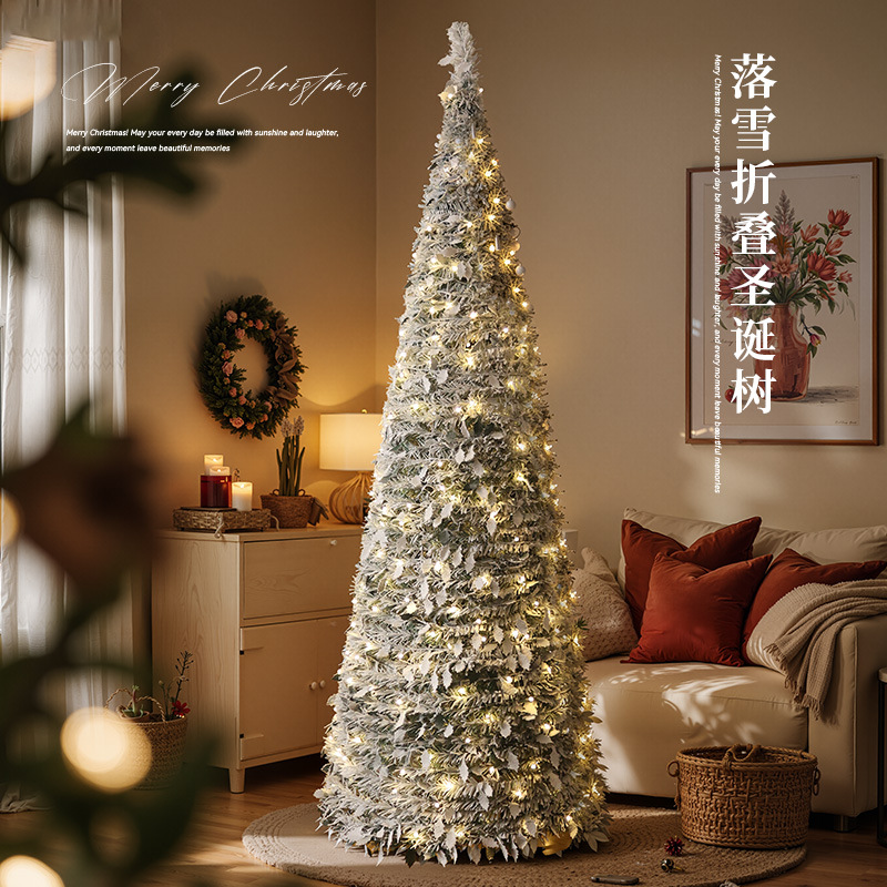 Árbol de Navidad transfronterizo, árbol de nieve plegable sin instalación, gran adorno artificial iluminado.