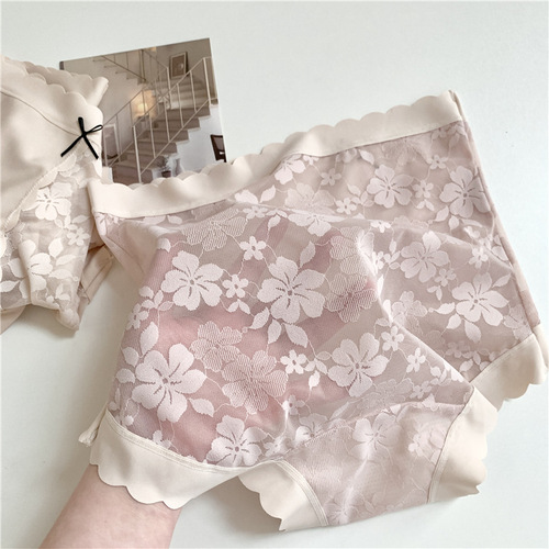 Spring and summer high-waisted belly-control women's sexy lace underwear women's silk bottom crotch breathable large size buttocks shaping briefs