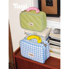 Tagi. 新しい Hadao Callme 化粧品バッグ層状折りたたみ収納袋高価値大容量かわいいチェック柄