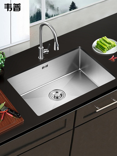 OD59 Wholesale 304 Stainless Steel Kitchen Handmade Sink Large Single Slot Vegetable Basin Package Balcony Stand Up and Down Dishwashing