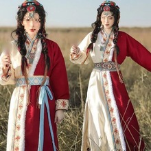 少数民族藏族服装女成人国风汉元素交领直裾藏袍秋冬演出服装新款