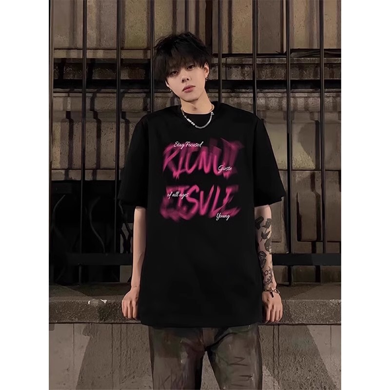 Men's Short-Sleeved T-Shirt Summer Loose Heavyweight Trendy Brand Youth American-Style Clothing Men's Pure Cotton Half-Sleeved T-Shirt