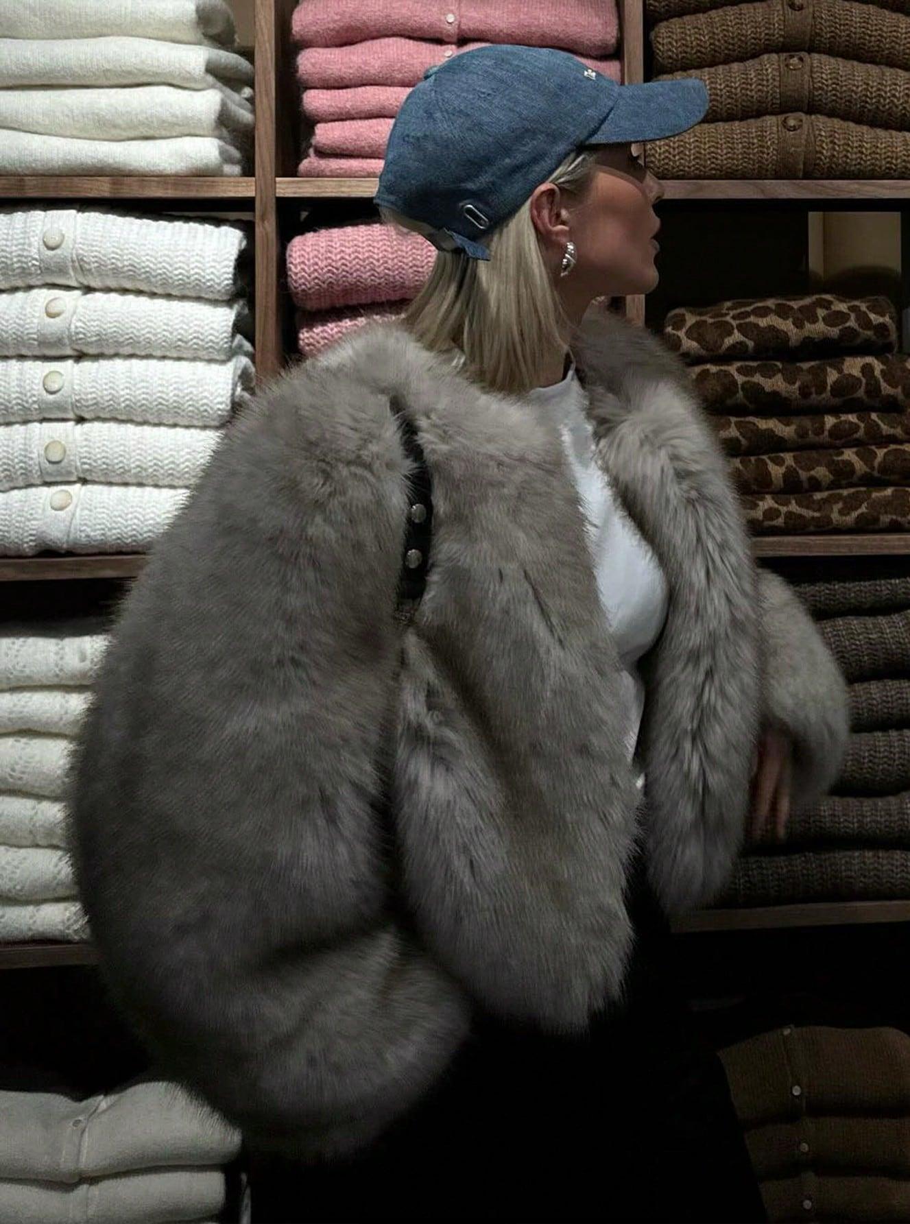 1743g Weight Faux Fur Coat Outerwear Type Long Sleeve Sleeve Length Polyester Fabric Type Regular Top Length Coat Tops Type Daily Occasion Turndown Neckline Loose Fit Type Solid Color Pattern Winter, Spring, Autumn Season Women's Gender Elegant Style Wine Red Color Women's Elegant Solid Color Coat Faux Fur Coat 7
