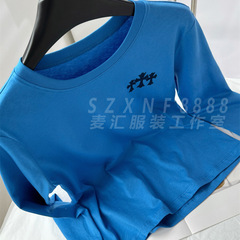 25 夏サンスクリットクロスプリント快適なコットンラウンドネックベーシック多用途ファッショナブルなトップ Tシャツ女性用