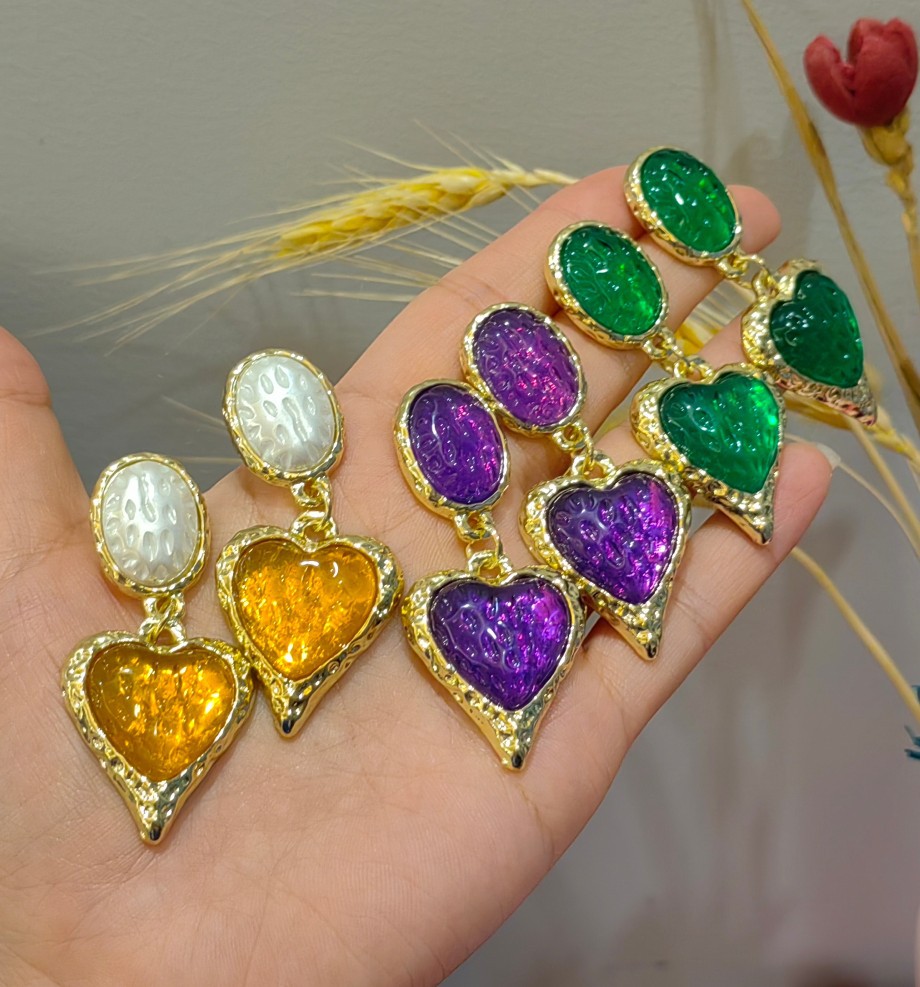 15g Weight Artificial Gemstones Inlay Material 1 Pair Lady Heart Shape Inlay Copper Artificial Gemstones Drop Earrings