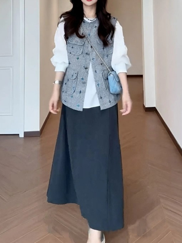 大码女装设计感小香风无袖马甲开衫早秋新款胖mm显瘦外穿马夹上衣|undefined