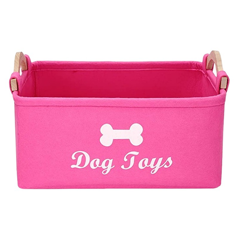Caja de juguetes para mascotas de fieltro Caja de juguetes para perros Cesta de almacenamiento Bolsa de almacenamiento Mango de madera Caja de fieltro de juguete para mascotas