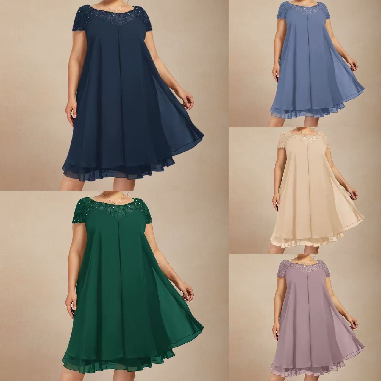 European and American Cross-Border 2026 New Plus-Size Women's Zipper Chiffon Dress Wedding Banquet Party Dress