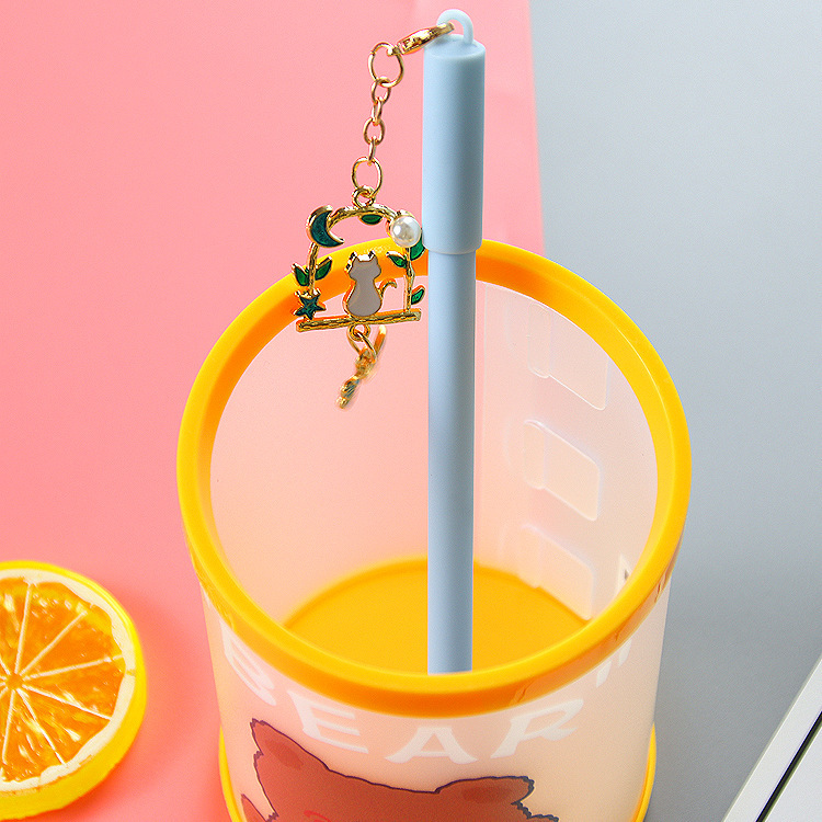 INS chica corazón colgando pluma lindo estudiante papelería colgante pluma de gel pluma de agua de cadena pluma de firma de Oficina Creativa