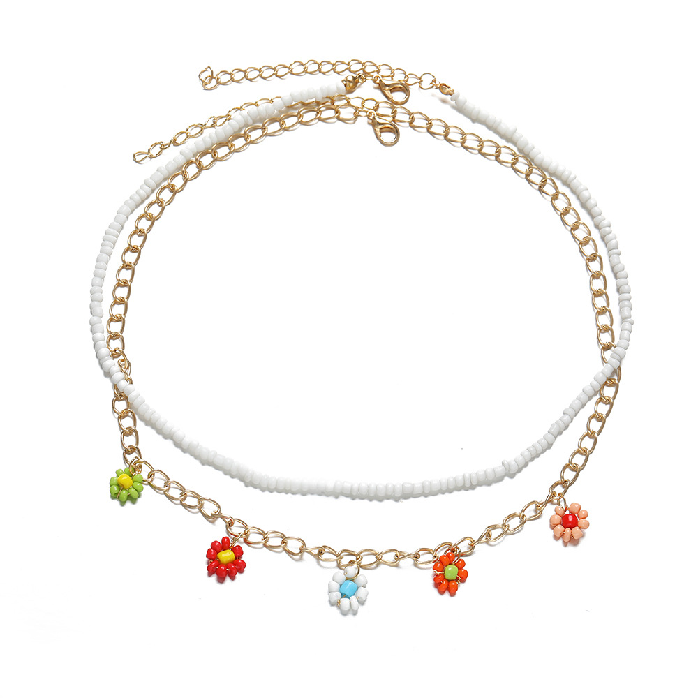 Großhandel Schmuck Gänseblümchen Anhänger Farbe Perlen Mehrschichtige Halskette Nihaojewelry display picture 3