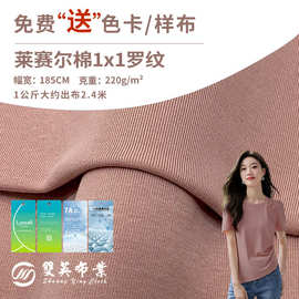 220G莱赛尔天丝棉1x1罗纹面料 春夏女装打底t恤可降解针织罗纹布
