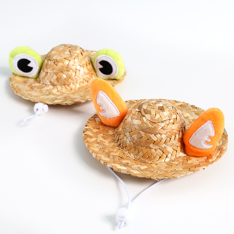 Mascota protección solar verano lindo Rana asta de zorro oreja sombrero fresco sombrero de paja gato perro accesorios de tiro