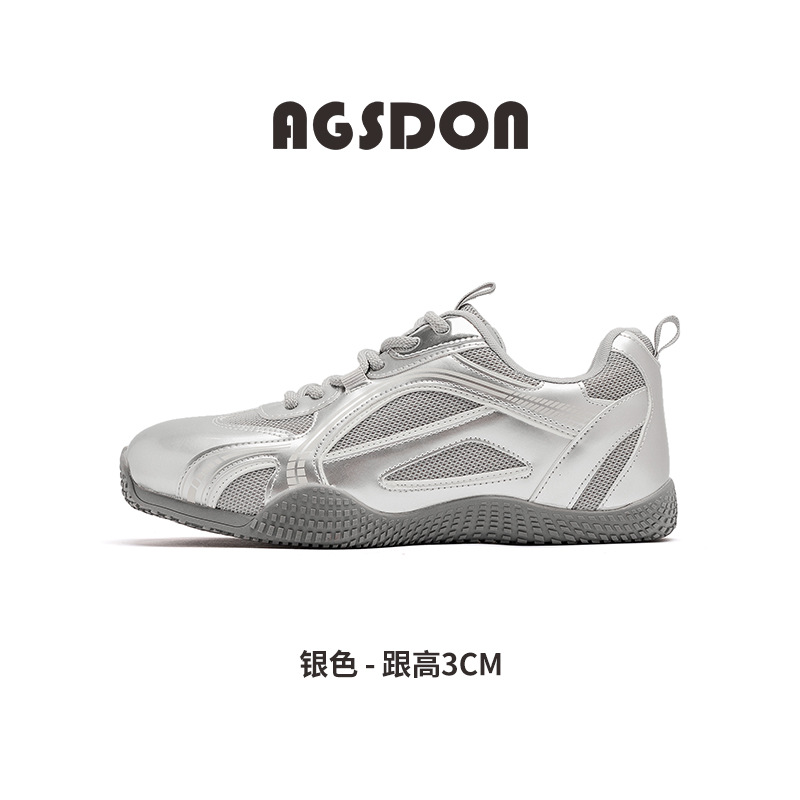 Zapatos de entrenamiento de plata de Augu Shi Deng para mujeres 2025 nuevos zapatos de invierno retro con suela gruesa y veludo deportivos casuales de plancha