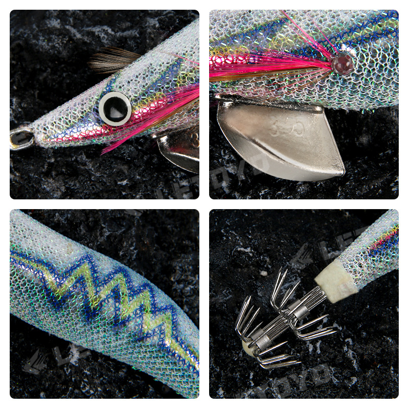 LT130818 Luya madera Camarón luminoso falso cebo rayo patrón 3D simulación ojo pulpo cebo