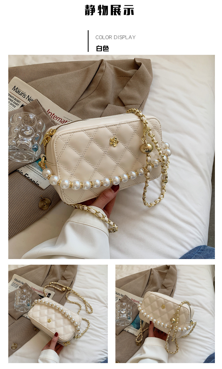 Fashion Pearl Rhomboid Embroidery Thread Shoulder Messenger Portable Bag Wholesale display picture 21