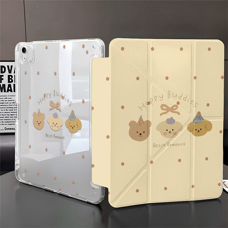 Cute Bear-Themed Acrylic Protective Case for iPad Pro 89% off and iPad 13inch with Side Stickers, Simple Full Coverage