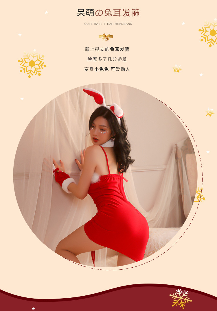 JK Christmas Bunny Girl Lingerie Set for Women, Uniform Role Play Costume, Stretch Spandex, One Size — detail image 34