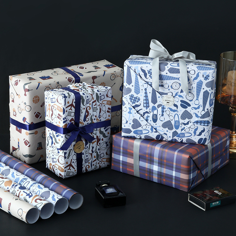 Papel de regalo de día de padre transfronterizo Papel de regalo de vacaciones de los hombres papel de bricolaje hecho a mano en stock al por mayor