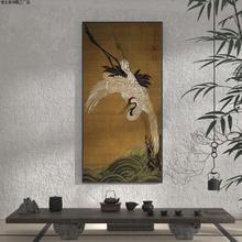 玄关样板间风中国艺术挂画壁画客厅竖版中式禅意仙鹤古典装饰画新