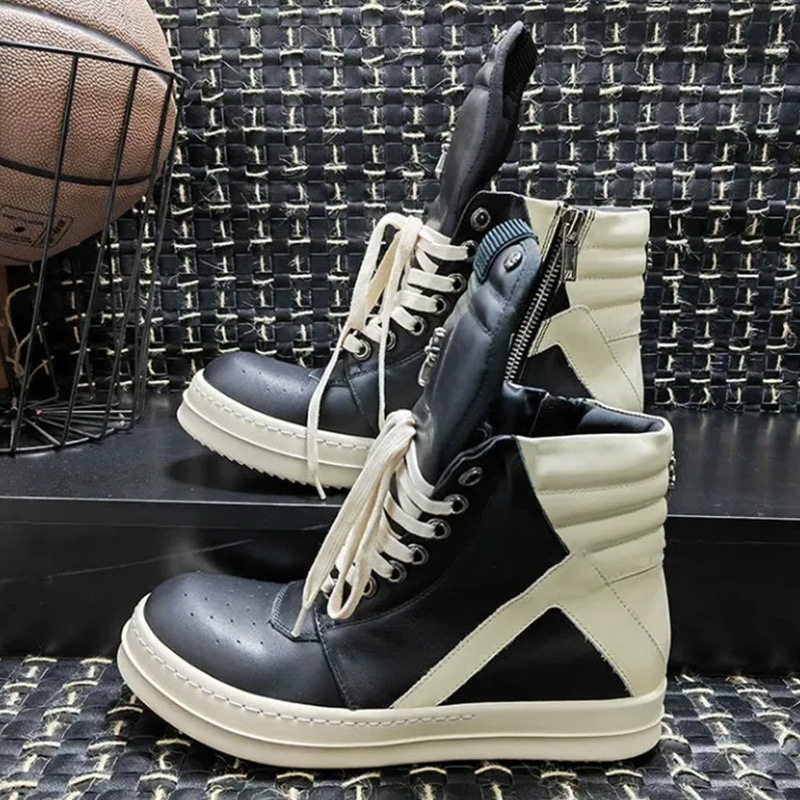 In-Stock Ro Rick Independent Line New Leather Owens High-Top Men's Dark Boots In-Stock Ro Rick Independent Line New Leather Owens High-Top Men's Dark Boots