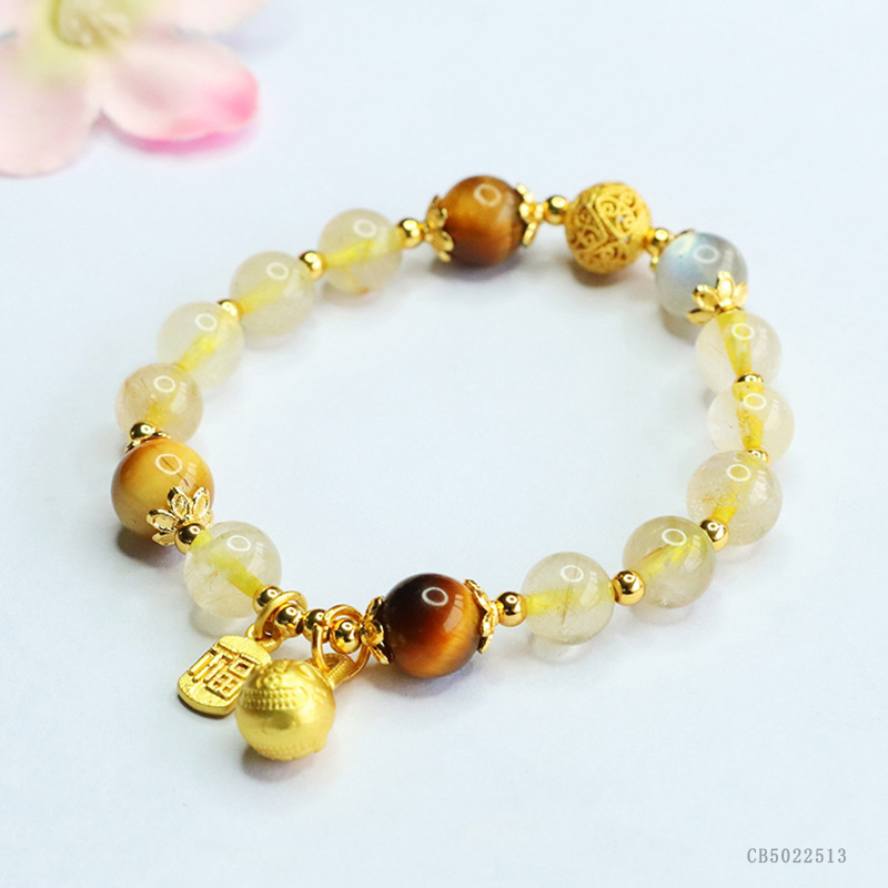 금발 크리스탈 타이거 아이 스톤 문스톤 금을 삼키는 짐승 팔찌 (CB5022513）