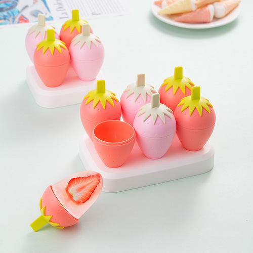 Cute strawberry ice cream mold silicone food grade children's popsicle box popsicle grinder home homemade ice cream