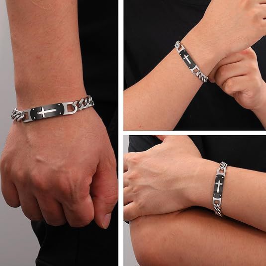 Set collana e bracciale a catena cubana da uomo in acciaio_voghion.com
