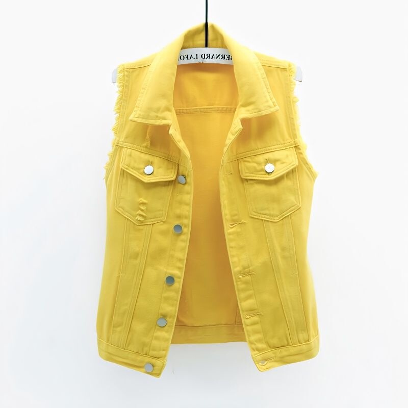 Multi-color Denim Vest Women's Short Fashionable Spring and Summer All-match Slim-fit Slimming Sleeveless Jacket Ripped Top