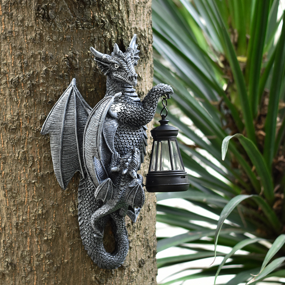 Solar-Powered Wall-Mounted Dinosaur Outdoor Light, Courtyard Decorative Ornaments, Animal Statue, Illuminated Wall Art, Small Night Light_voghion.com