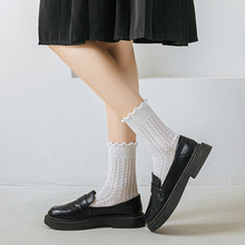 春夏季日系学院风甜美纯色中筒袜子网眼透气薄款花边女士堆堆袜子