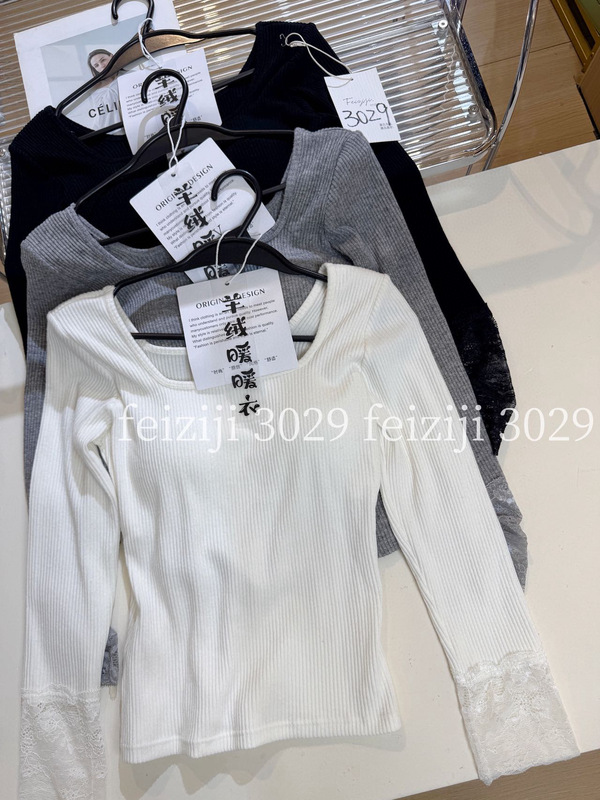 妃子纪3029方领螺纹袖口蕾丝打底衫潮流爆款高质量打底固定杯上衣|undefined