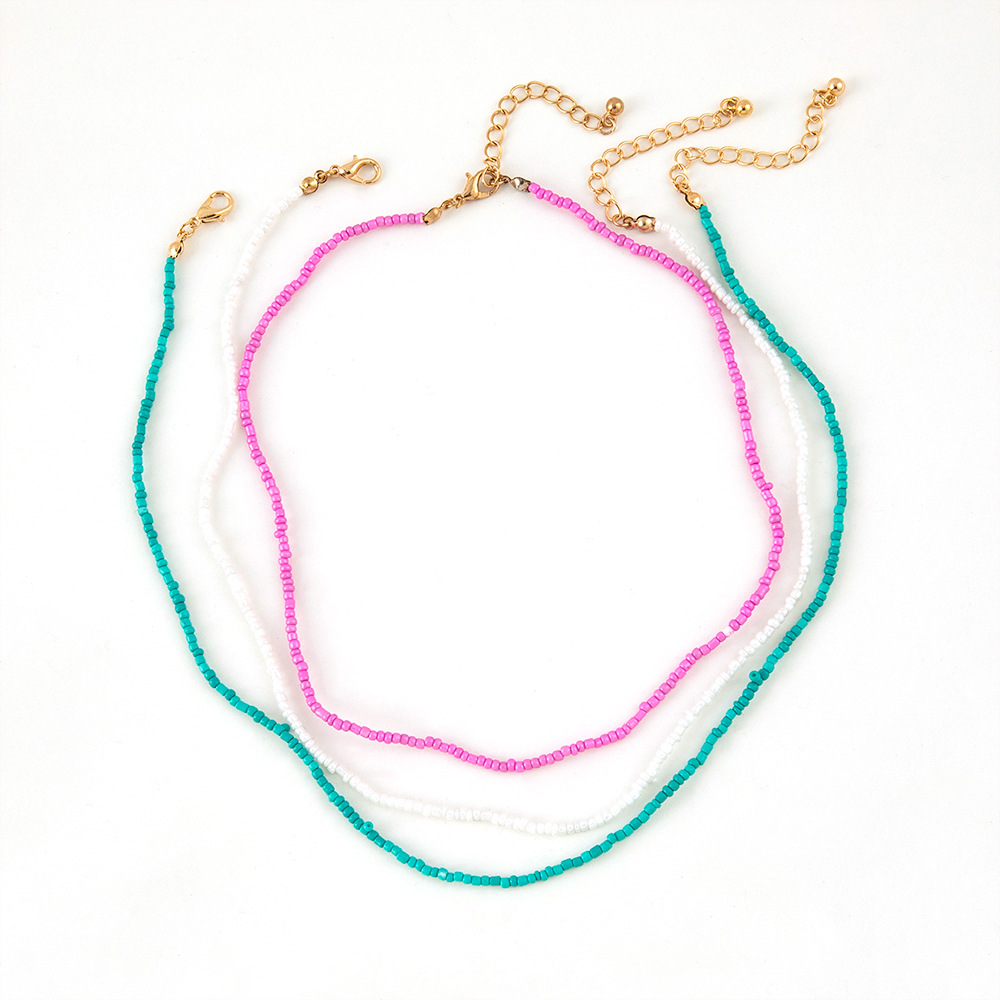 Bohemian Three-color Splicing Multi-layer Rice Bead Simple Fashion Necklace Three-piece Set display picture 3