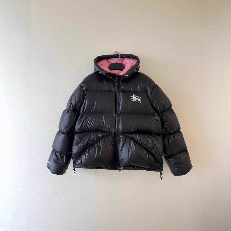 Cross-Border Factory In-Stock Stu Classic Solid Color Versatile Embroidered Zipper Hooded Short down Jacket Street Style Warm Cross-Border Factory In-Stock Stu Classic Solid Color Versatile Embroidered Zipper Hooded Short down Jacket Street Style Warm