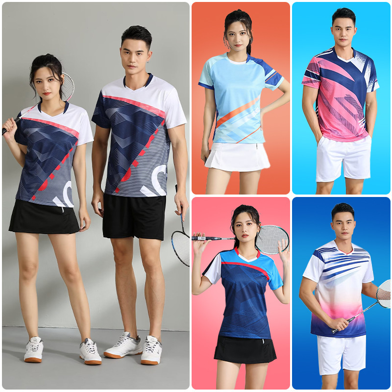 Badminton Suit for Men and Women, Summer Short-Sleeved Quick-Drying Breathable Volleyball Tennis Sports Competition Table Tennis Jersey