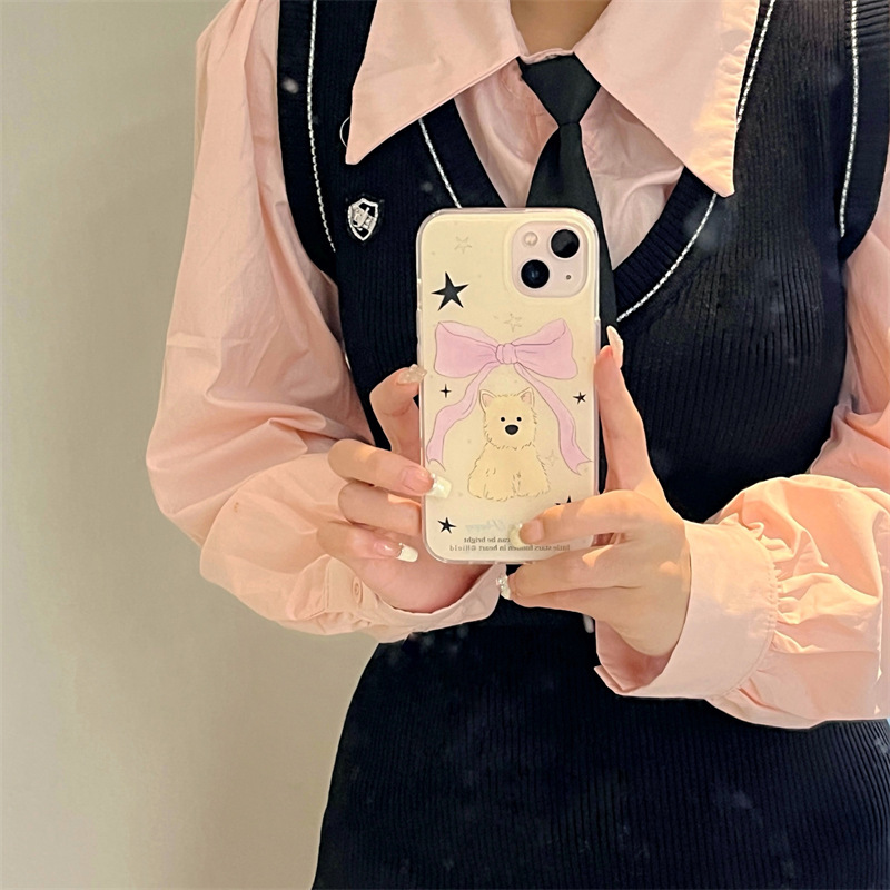 Niche ins estrella Arco perro para iPhone13/14PROMAX teléfono caso 12 Apple 15PM hembra