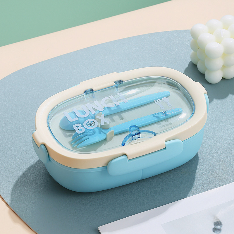 Caja de almuerzo elíptica simple con taza de agua, caja de almuerzo de estudiantes, oficina, caja de almuerzo portátil con cubiertos
