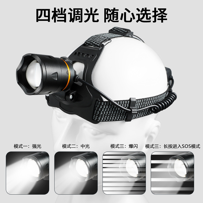 Faros transfronterizos al aire libre larga duración batería de litio P50 lámpara de aleación de aluminio telescópico foco led lámpara de cabeza luz de pesca nocturna