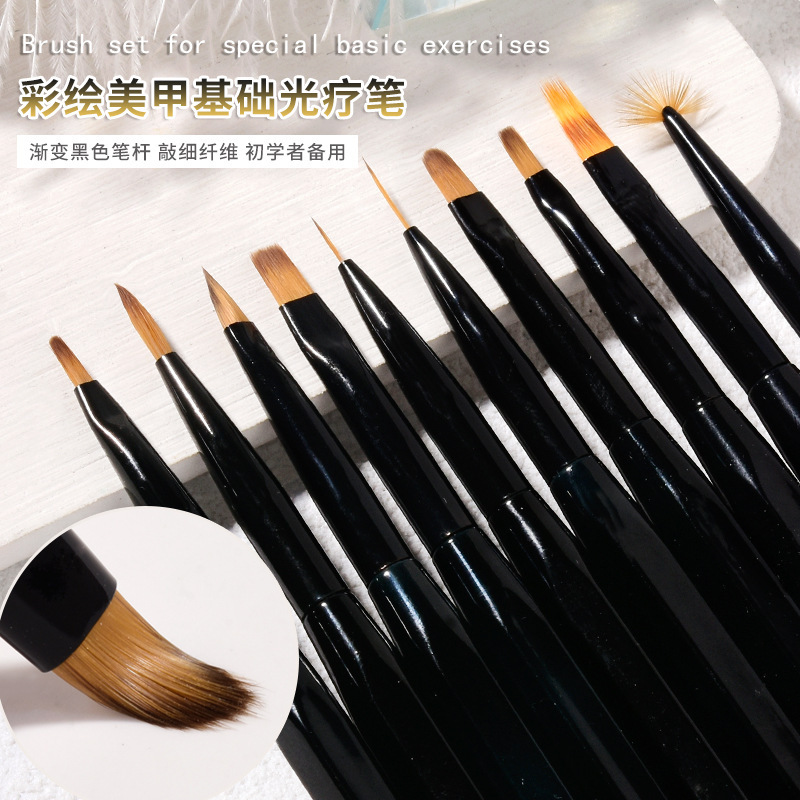 12 nail phototherapy pen suit brush Black Rod painting pen Japanese nail carving painting gradient row pen full set