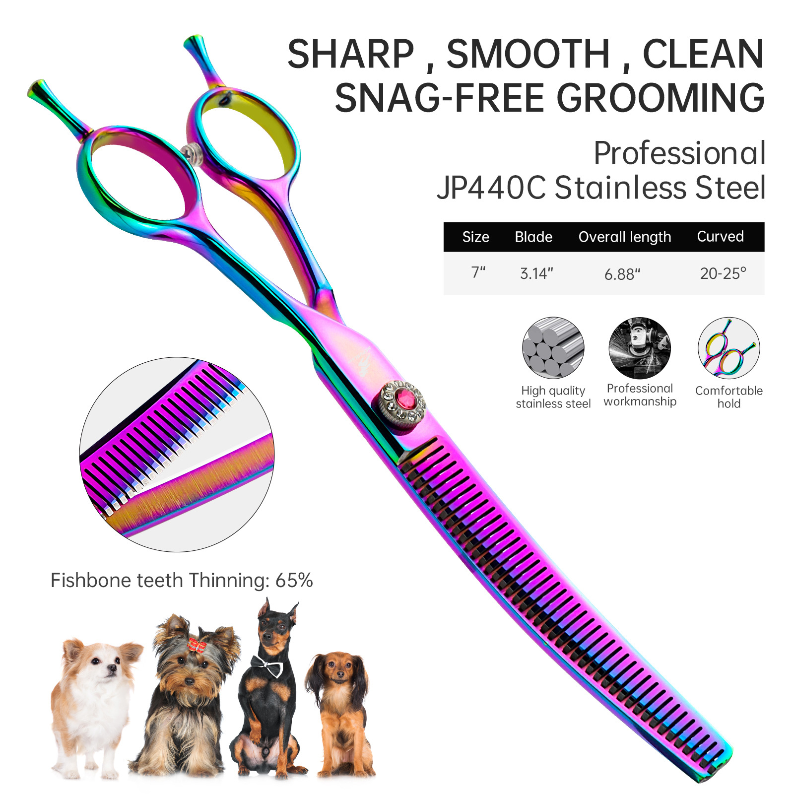 7.0inch Pair Tail Fish Bone Dense Beauty Hair Trimming Scissors Pet Curved Teeth_voghion.com