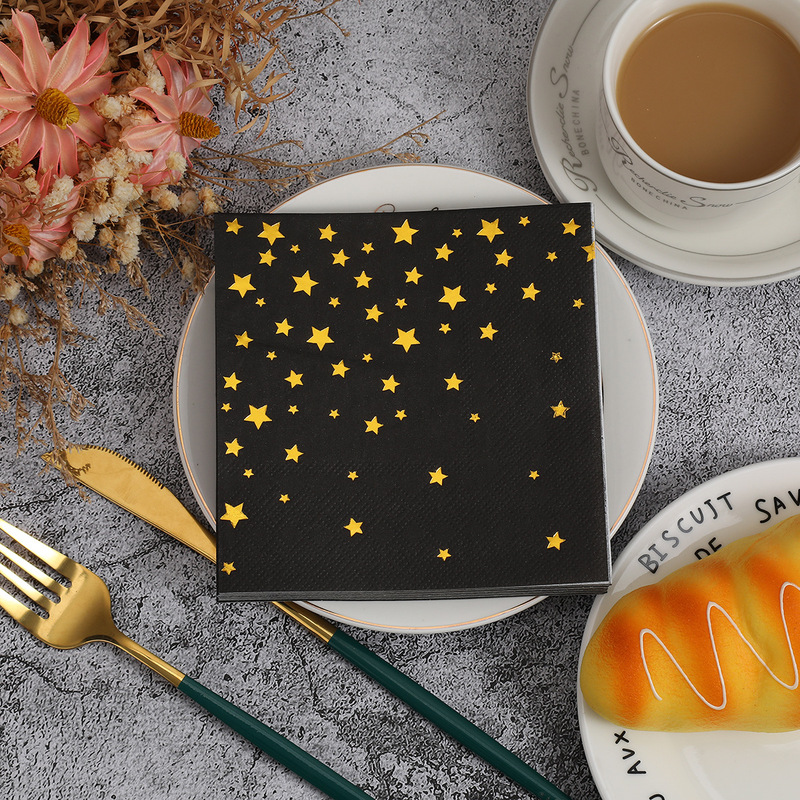 High-End Star Bronzing Black Napkin Anniversary Birthday Party Hotel Special Disposable Napkin High-End Star Bronzing Black Napkin Anniversary Birthday Party Hotel Special Disposable Napkin