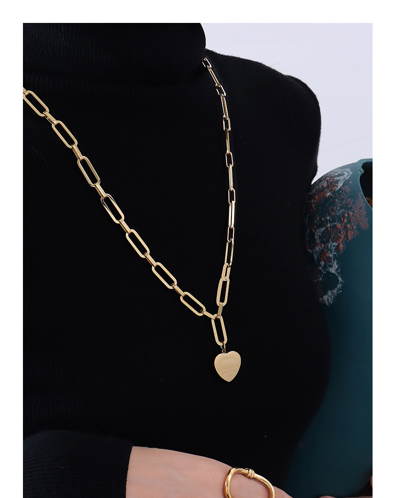 Fashion Style Fashion Heart-shape Three-dimensional Lettering Titanium Steel Necklace
