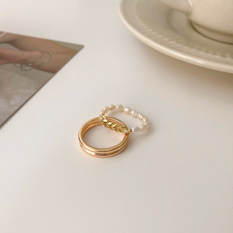 Set anelli di coppia con perla acqua dolce catena zircone donna_voghion.com
