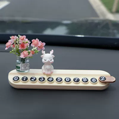 Nömrəli dayanma kartı deer flower car digital phone - sating-deer-pink-peach-blossom-bottle-white-aromatherapy-license-plate