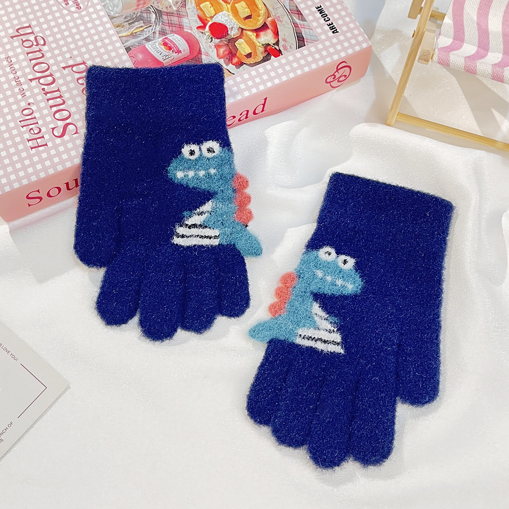 Otoño y invierno niños excavadora impresa dibujos animados adorables medio dedo flip escritura guantes de lana guantes calientes