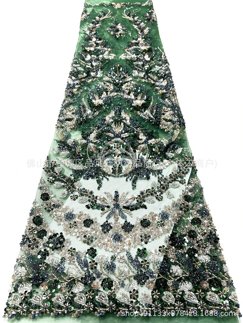 Fábrica directa de bordado de tubos de perlas vestido de boda vestido de noche vestido de moda tela de importación de tubos de perlas diapositivas
