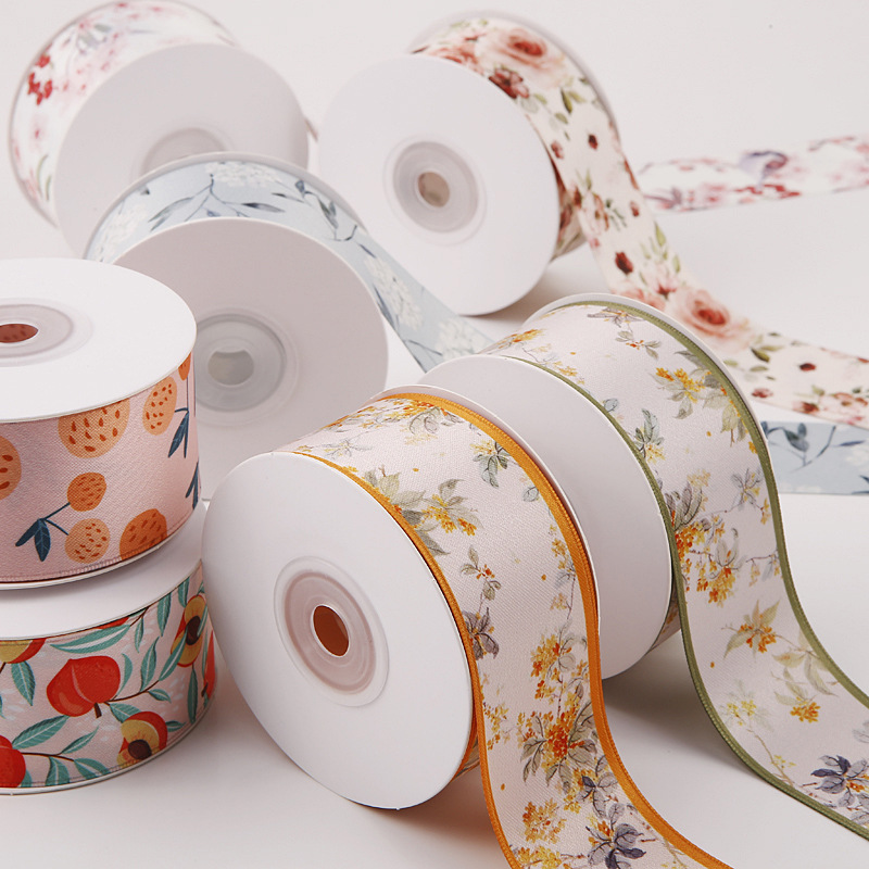 Double-sided shiny polyester satin print ribbon DIY handmade hair accessory clothing accessory gift flower bow ribbon