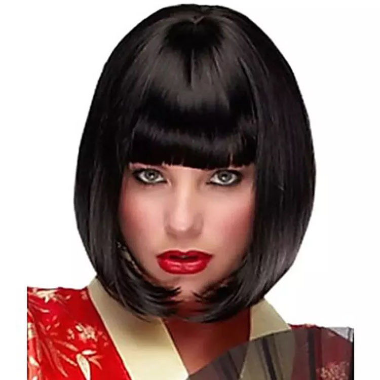 Perruque courte tendance pour femme avec frange, coupe au carré, extensions de cheveux synthétiques et accessoires pour cosplay et fêtes_voghion.com