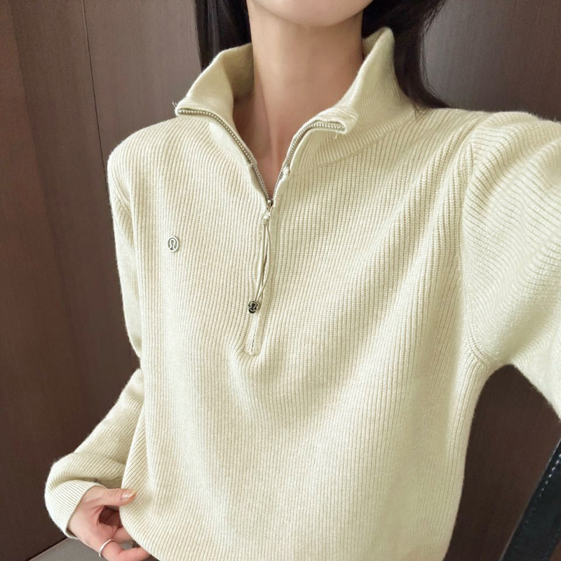 Autumn and Winter Korean Style Half-Zip Stand-Up Collar Knitwear Versatile Andy Velvet Long-Sleeved Knitted Top Women's Knitwear for Women